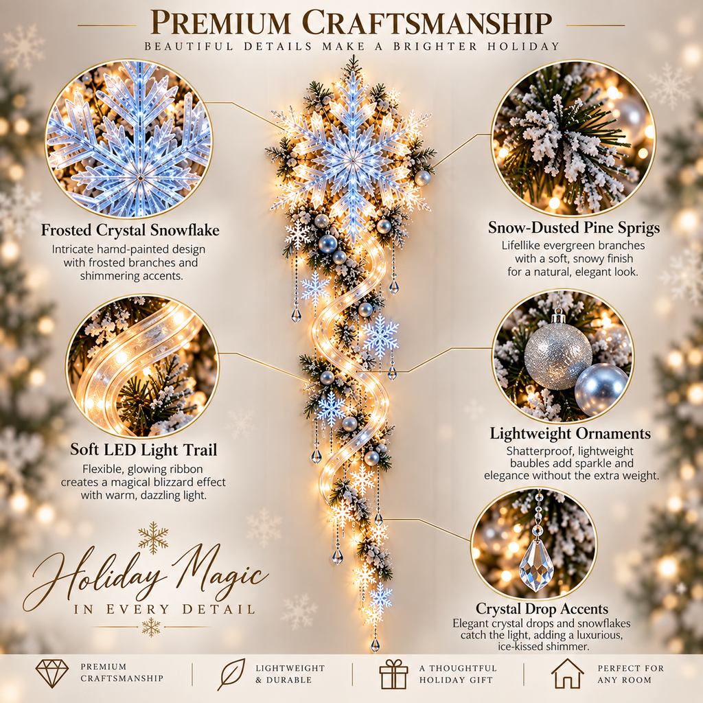 FrostCascade – 🔥🔥❄️ Giant Snowflake Blizzard Trail Christmas Wall Light