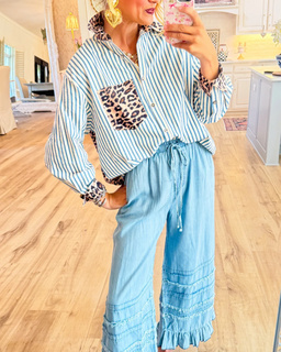 LeopardLine – Striped Leopard-Print Long-Sleeve Top