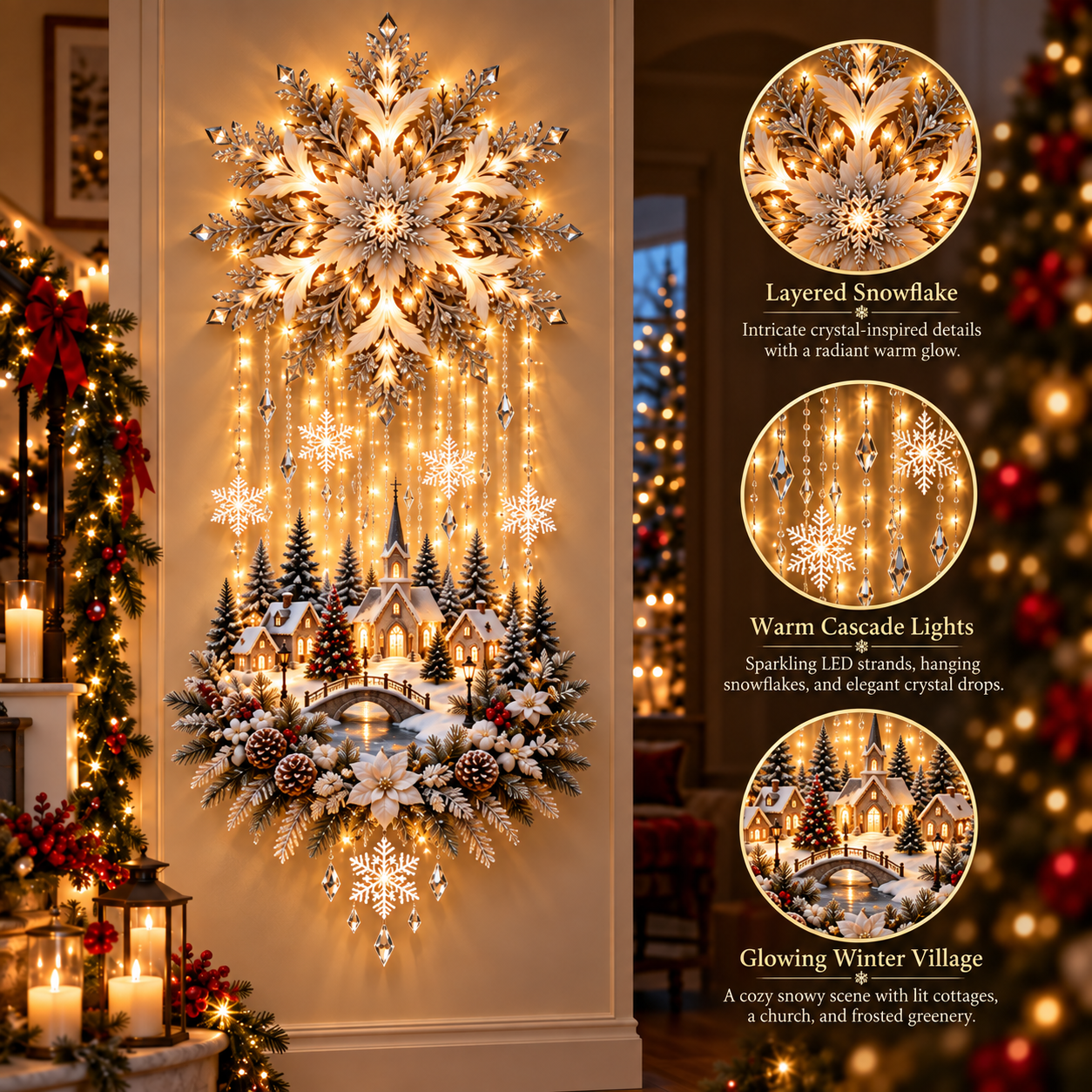 SnowCascade – 🎄Christmas Magic Glow Wall Light, ⭐Light Up Your Holiday Wonderland
