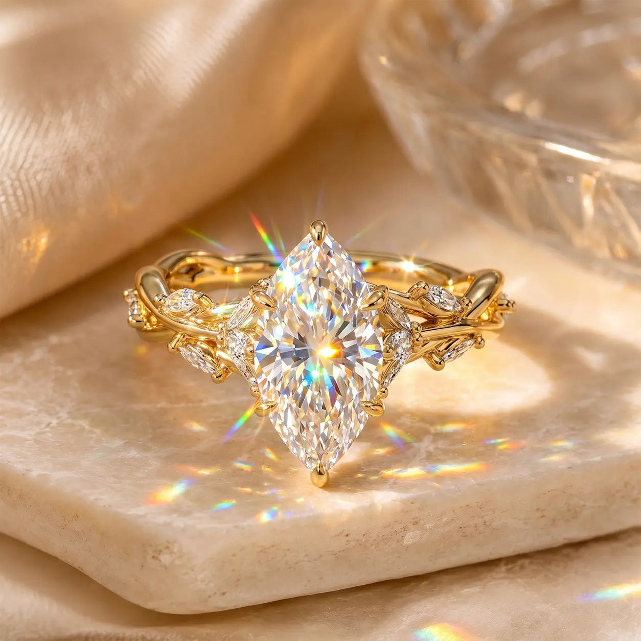 EverwildMarquise – 🔥 Lab-Grown Diamond Vine Ring in Gold or Silver