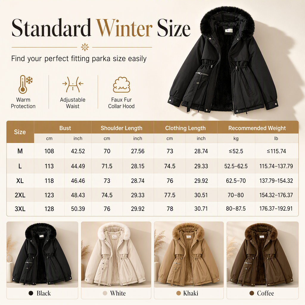 🧥 FrostHaven – Women's Fleece-Lined Winter Parka with Faux Fur Hood