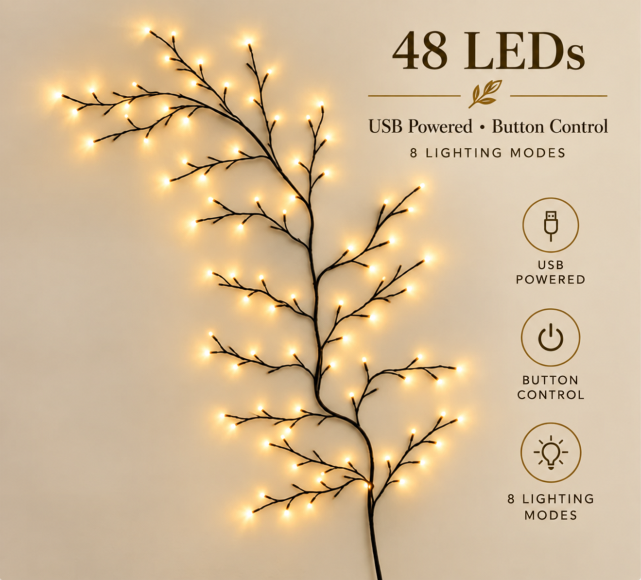 GlowBough – ✨ Flexible Warm White LED Branch Lights for Christmas Wall Decor