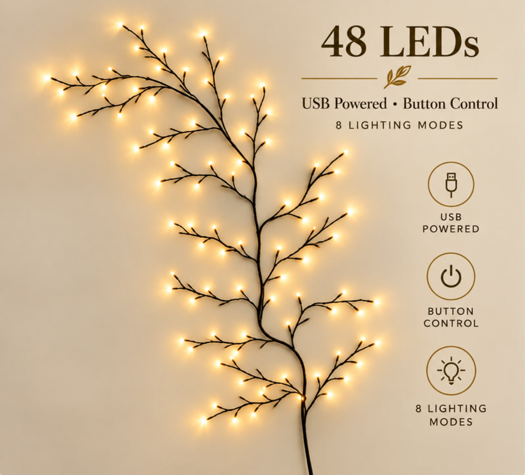 GlowBough – ✨ Flexible Warm White LED Branch Lights for Christmas Wall Decor