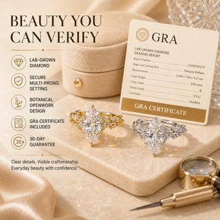 EverwildMarquise – 🔥 Lab-Grown Diamond Vine Ring in Gold or Silver