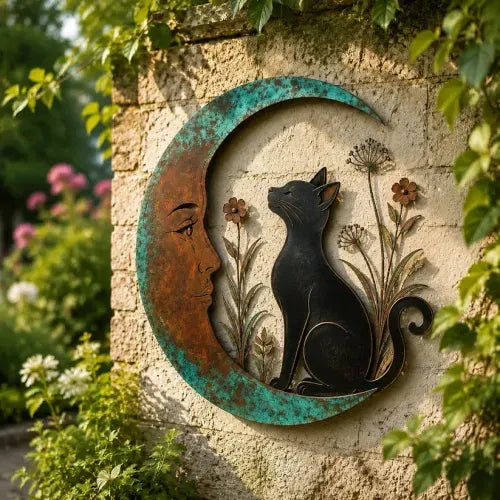 Metal Crescent Moon Owl Wall Art
