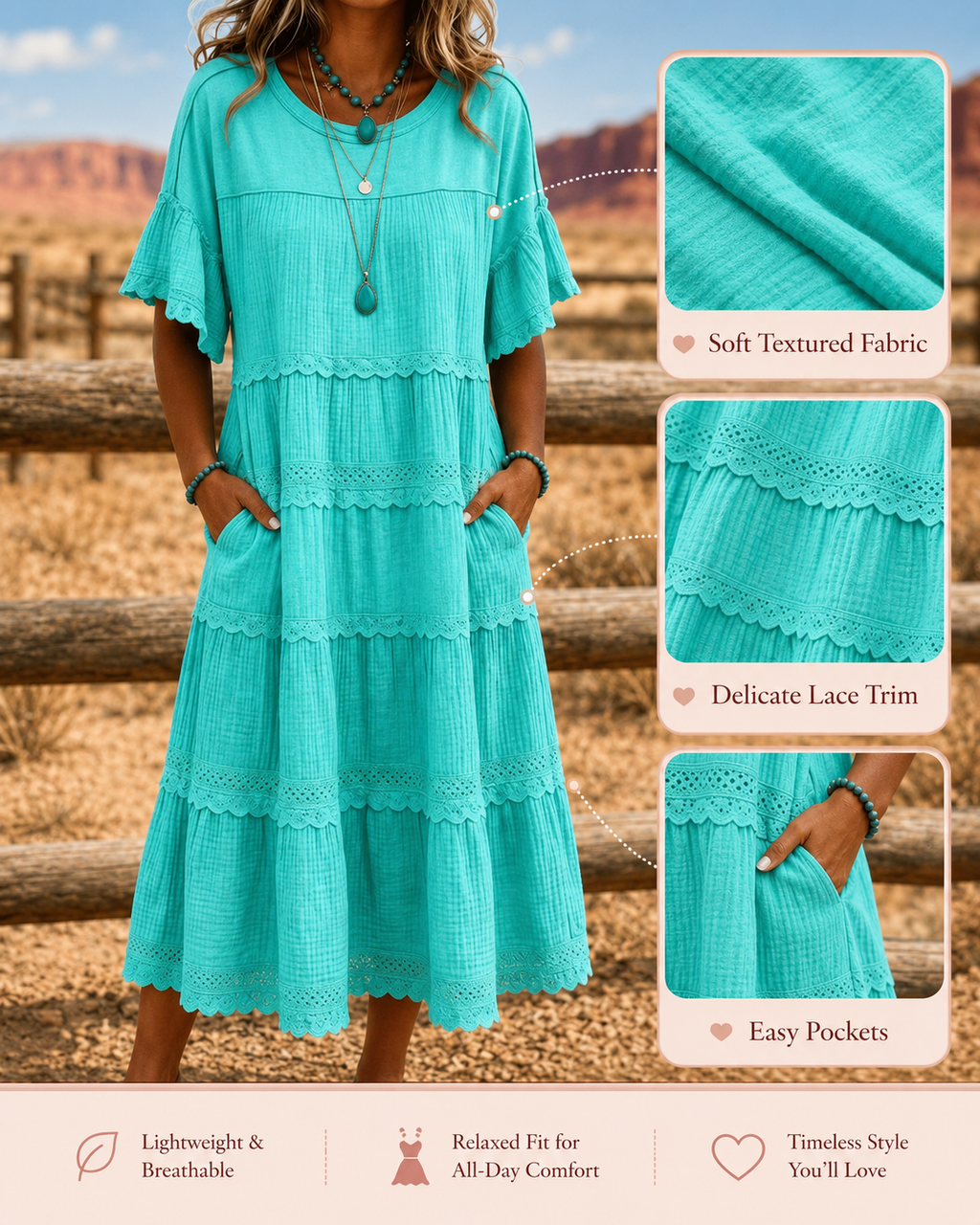 BreezeLace – 🏆💥 Cool & Breathable Fabric 🍃 Women's Vintage Patchwork Lace Dress ⚡
