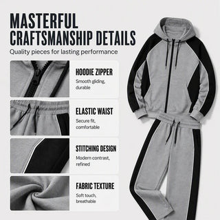✨ StrideBlock – Men's Color-Block Zip-Up Hoodie & Sweatpants 2-Piece Set