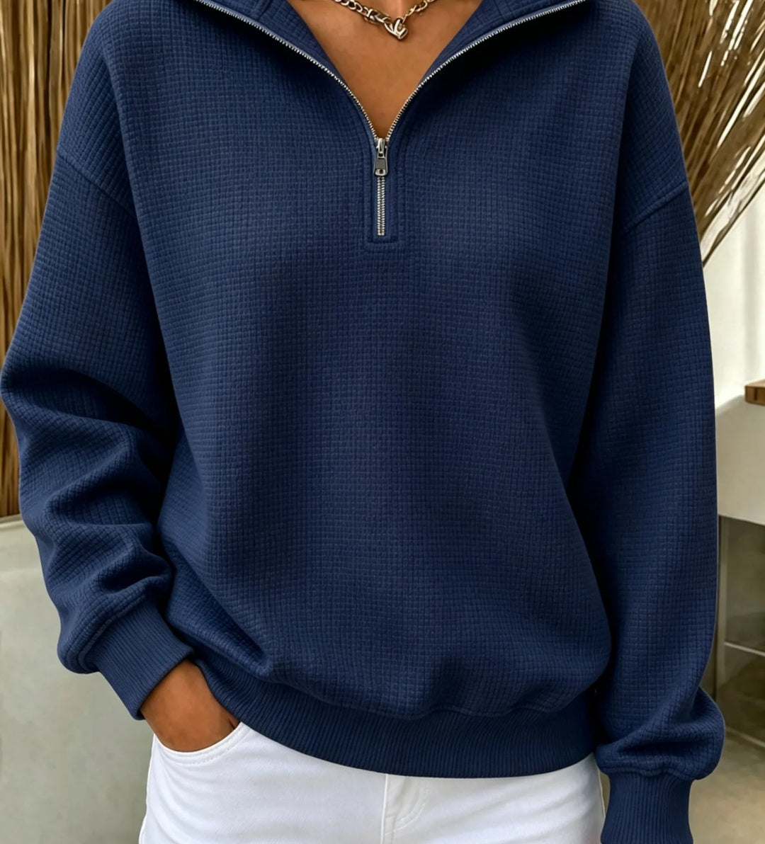 CozyWaffle – 🔥 Women's Waffle Knit Quarter-Zip Sweatshirt