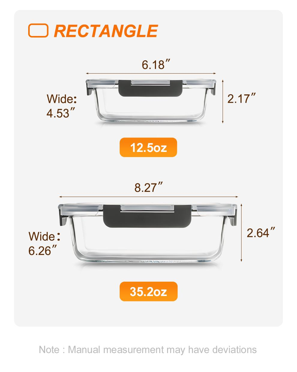 Glass food storage container size guide