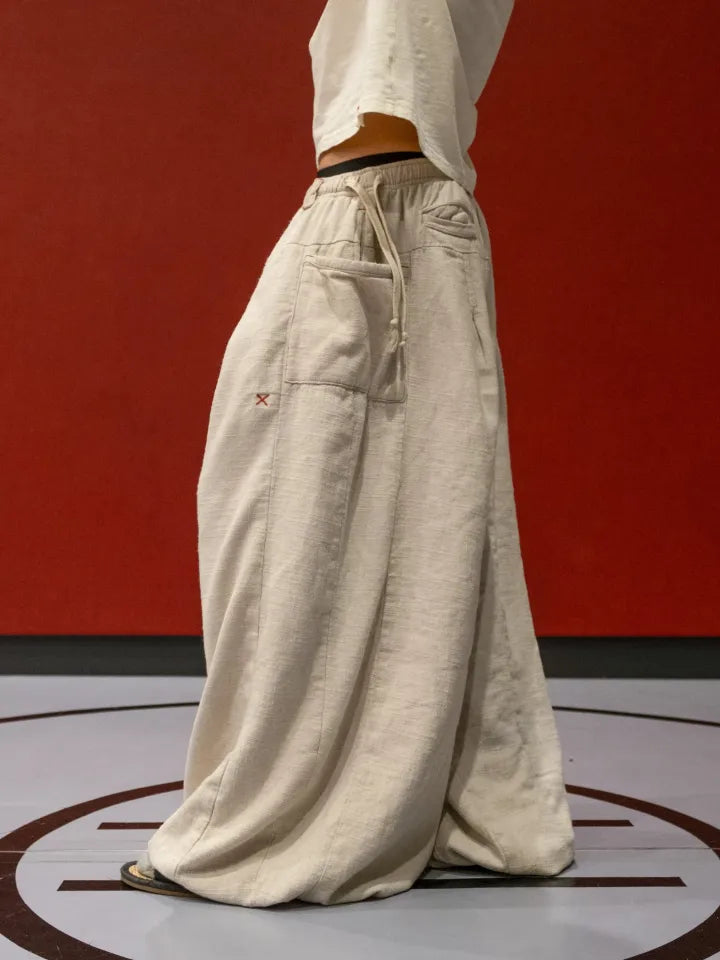 FLAX PLEATED WIDE-LEG PANTS