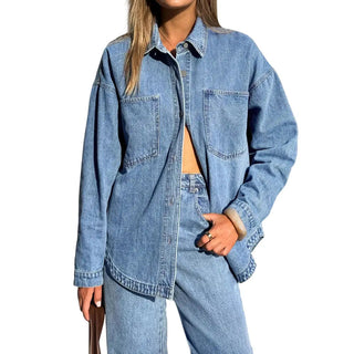 DenimDrift – Women's Oversized Denim Shirt Jacket for Casual Streetwear