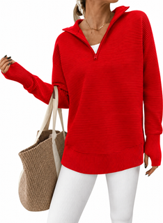 RibLoom – Women's Ribbed Half-Zip Tunic Sweater, Relaxed Fit Long Sleeve Pullover