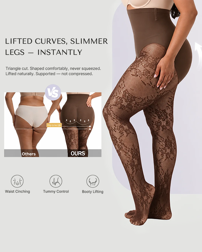 LaceSculpt – High-Waisted Floral Lace Shaping Tights