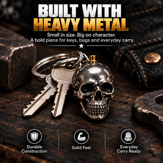 🔑SkullForge – 3D Steel Skull Keychain, Gothic Biker EDC Key Ring