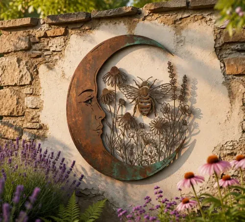 Metal Crescent Moon Owl Wall Art