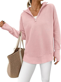 RibLoom – Women's Ribbed Half-Zip Tunic Sweater, Relaxed Fit Long Sleeve Pullover