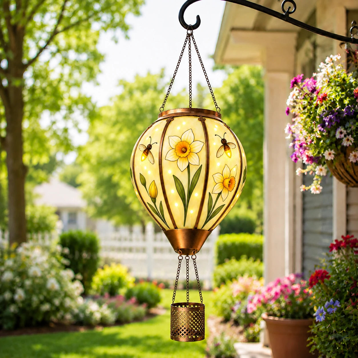 SkyGlow – Hand-Painted Hot Air Balloon Solar Lantern with Flame Effect