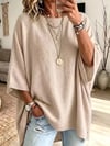 ✨Oversized Round Neck Knit Poncho Sweater, Solid Color Side Slit Loose Pullover for Women