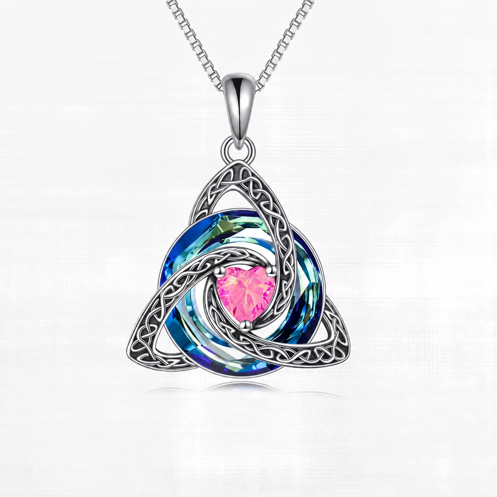 TrinityHeart – Celtic Birthstone Trinity Knot Necklace, a Symbol of Faith, Love & Forever