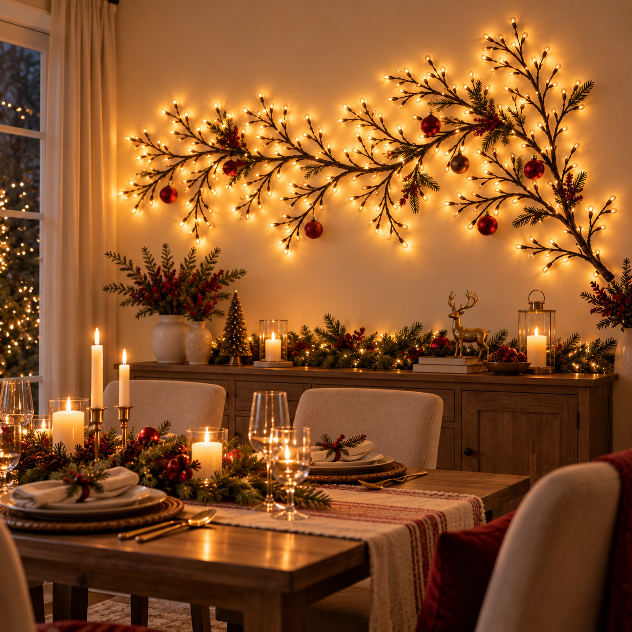 GlowBough – ✨ Flexible Warm White LED Branch Lights for Christmas Wall Decor