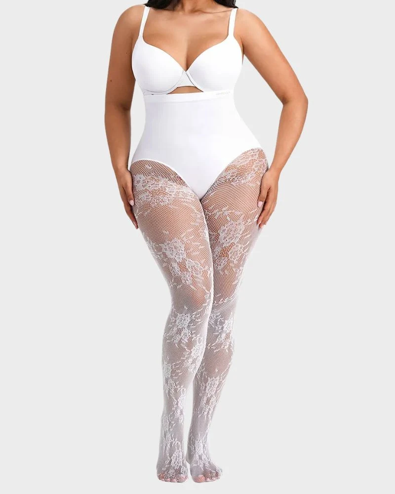 LaceSculpt – High-Waisted Floral Lace Shaping Tights