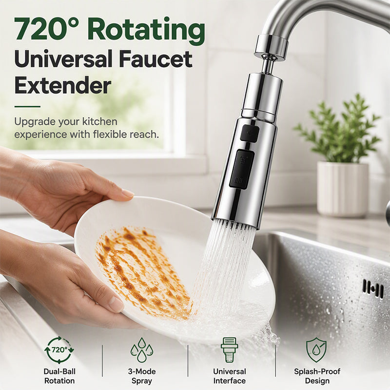 SwivelFlow – Universal 720° Rotating Kitchen Faucet Nozzle & Sink Extender