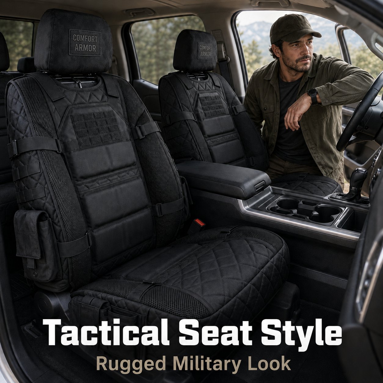🎖️ TactiSeat – Military-Style Universal Car Seat Covers with Thick Padding & MOLLE Pockets