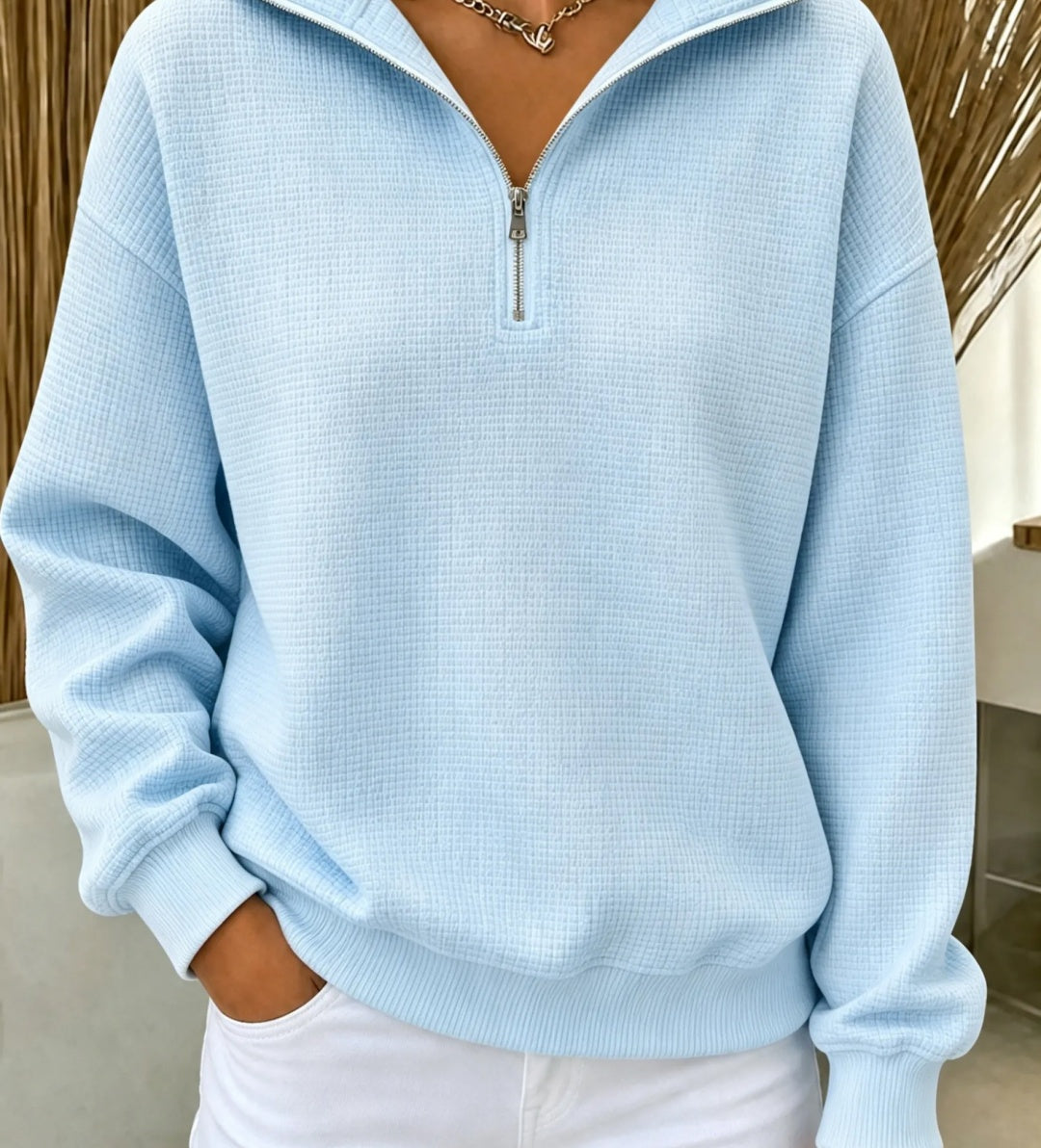 CozyWaffle – 🔥 Women's Waffle Knit Quarter-Zip Sweatshirt