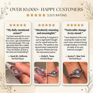 LunarShield – Triple Moon Goddess Natural Rainbow Moonstone Ring Set