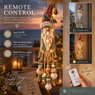 Vintage Coastal Santa Lighted Wall Decor – Beach House Christmas Hanging with Starfish, Shells & Warm Glow