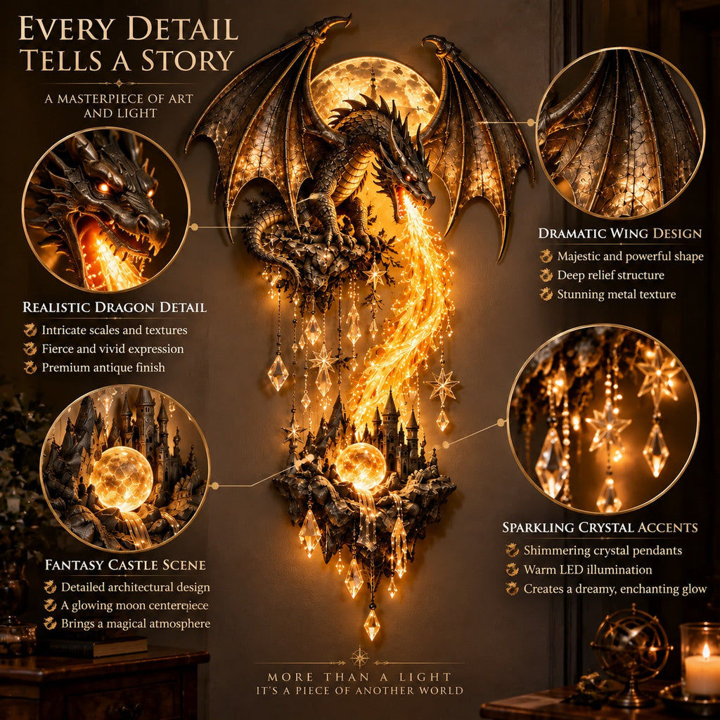 DragonGlow – 🔥 🐉 Dragonfire Moonlight Wall Lamp, Enchanted Fantasy Castle Décor 🌙