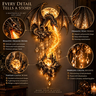 DragonGlow – 🔥 🐉 Dragonfire Moonlight Wall Lamp, Enchanted Fantasy Castle Décor 🌙
