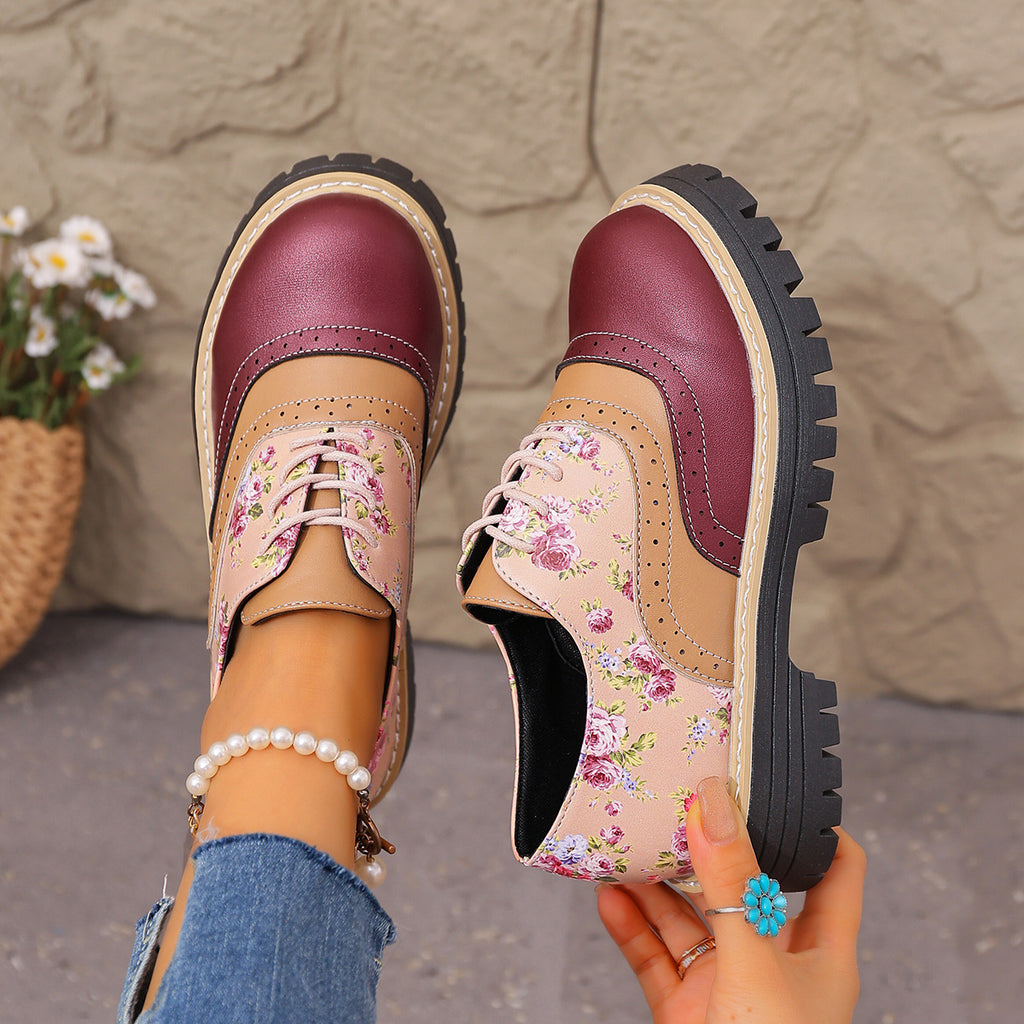 BloomStep – Women's Floral Color-Block Lace-Up Comfort Shoes