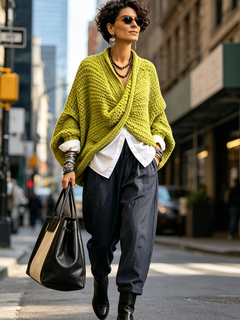 CrossKnit – 🤲⏰ Cozy Relaxed Batwing-Sleeve Crossover V-Neck Sweater