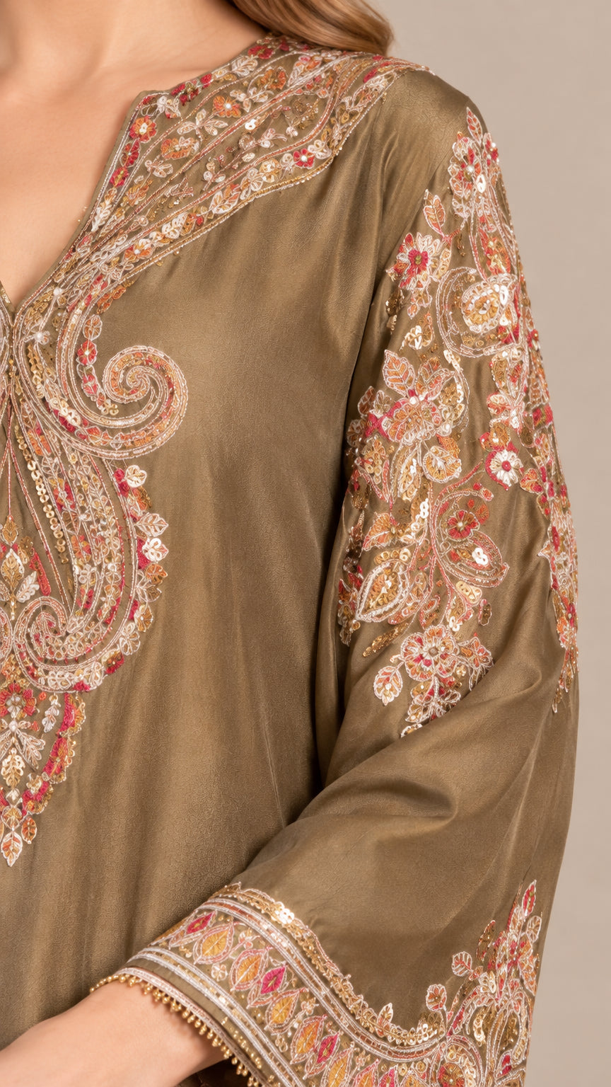 PaisleyGrace – Embroidered V-Neck Tunic and Wide-Leg Pants Set