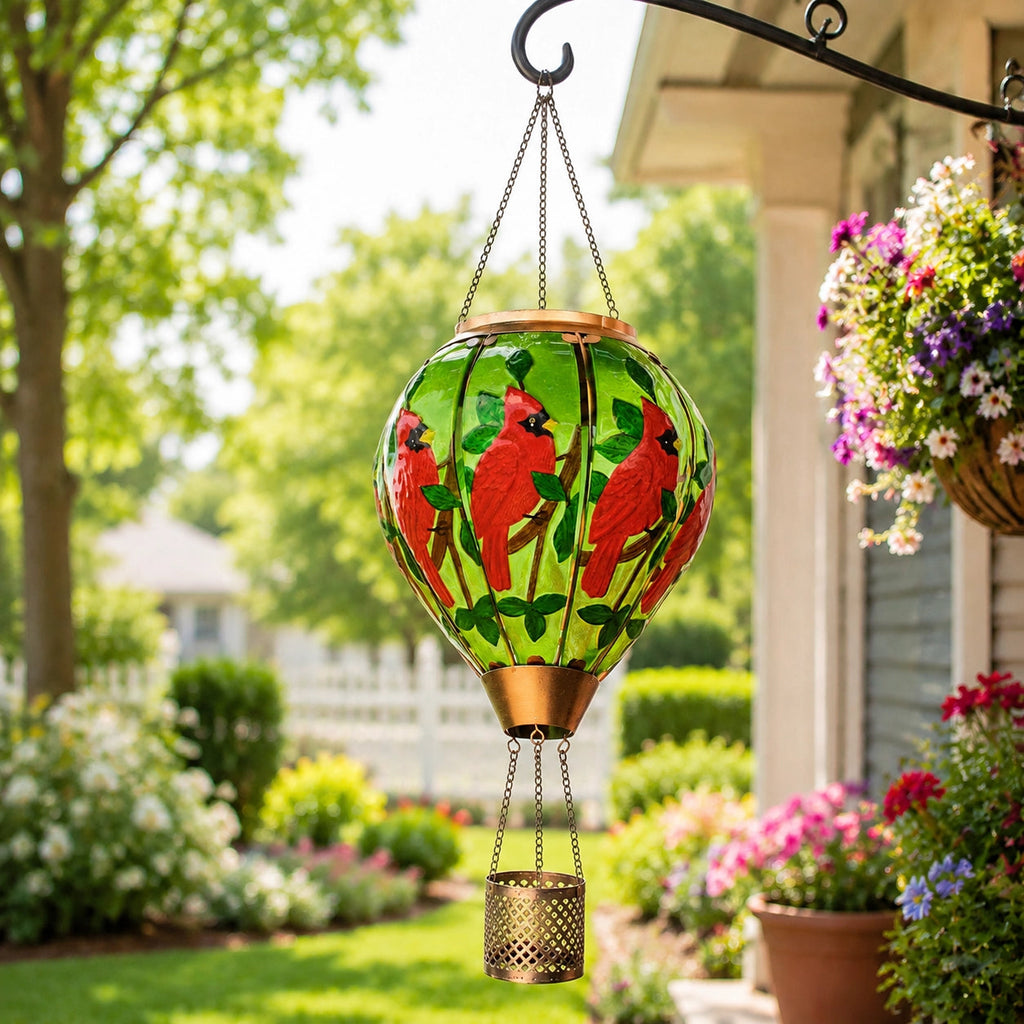SkyGlow – Hand-Painted Hot Air Balloon Solar Lantern with Flame Effect