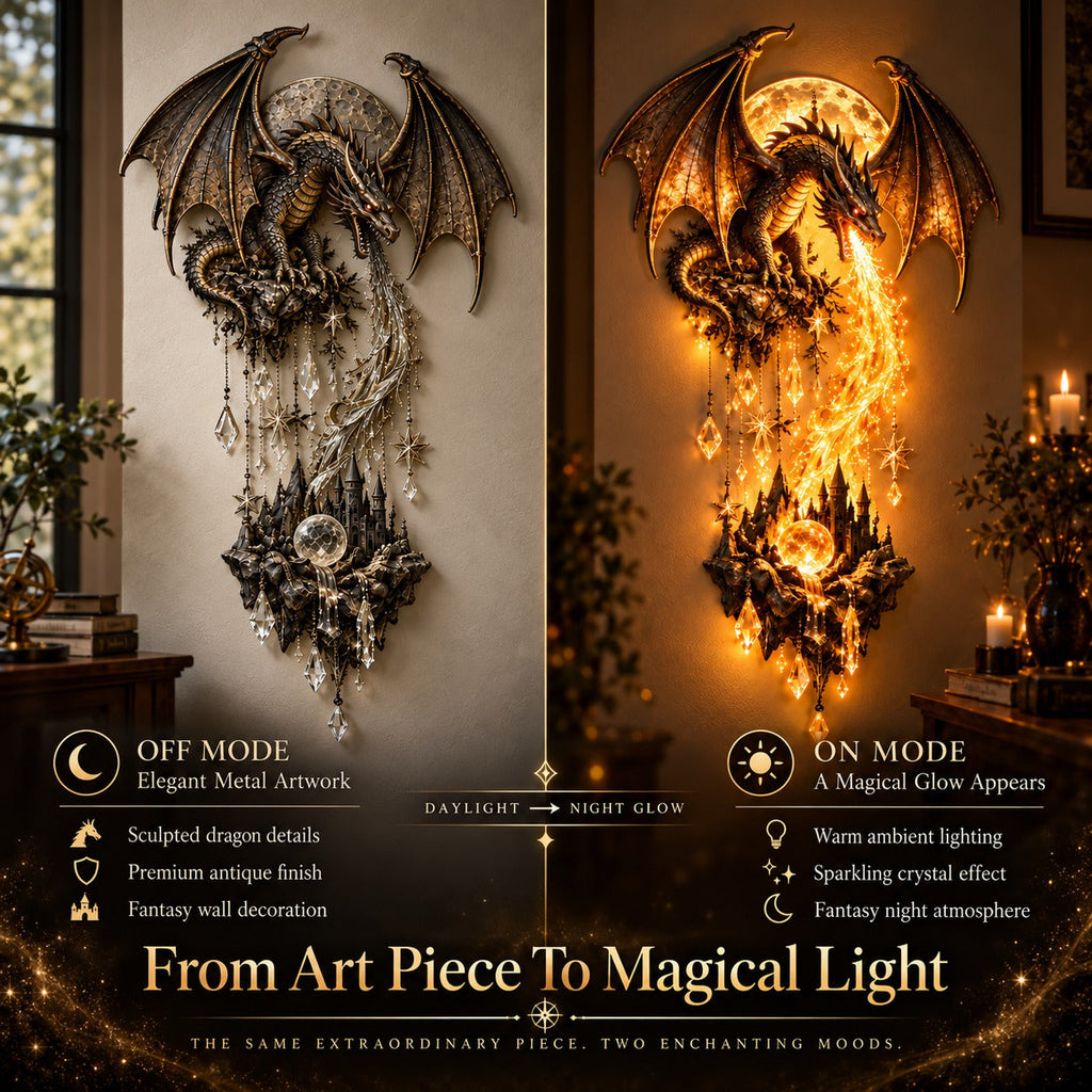 DragonGlow – 🔥 🐉 Dragonfire Moonlight Wall Lamp, Enchanted Fantasy Castle Décor 🌙