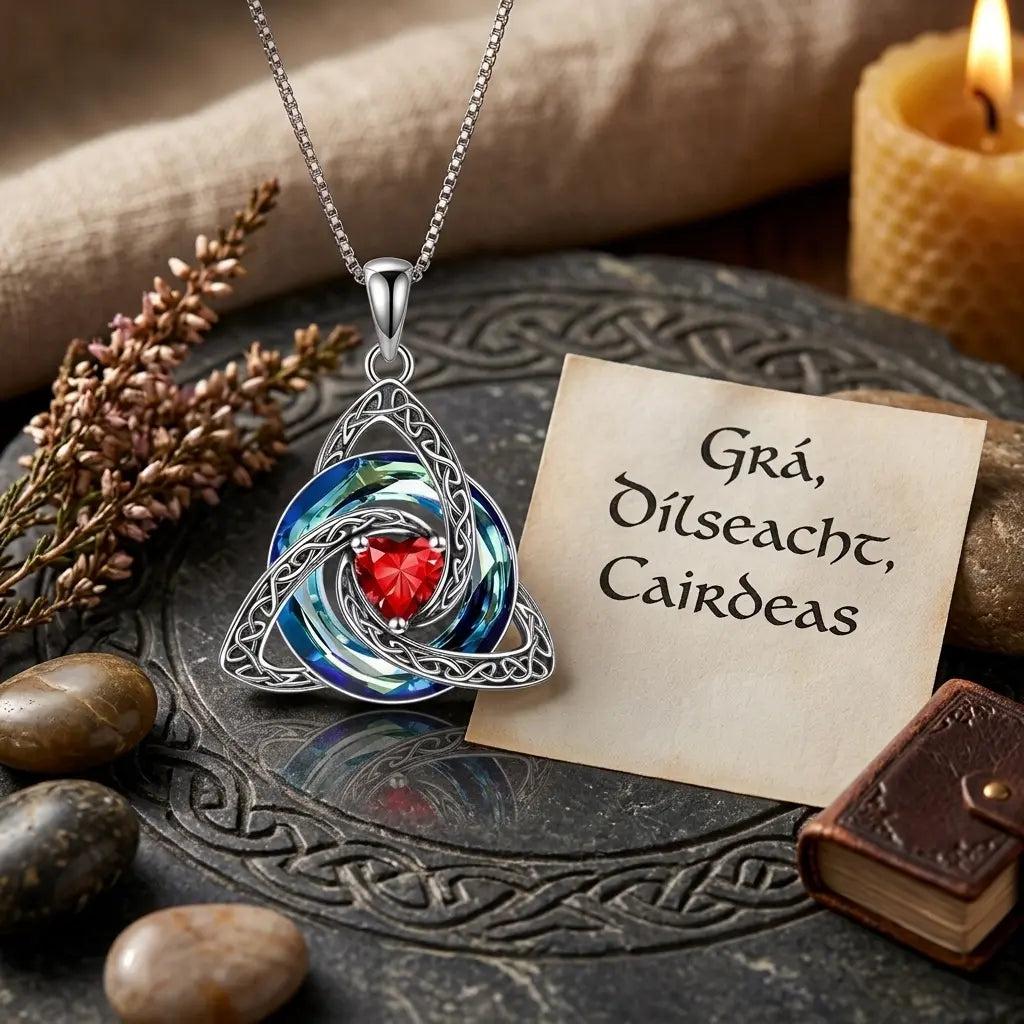 TrinityHeart – Celtic Birthstone Trinity Knot Necklace, a Symbol of Faith, Love & Forever