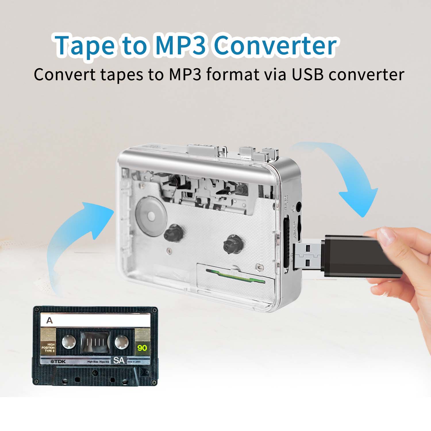 📼 ClearTape – Retro Portable Cassette Player with Auto Reverse Playback, Stereo Sound & Tape-to-MP3 Conversion🎵