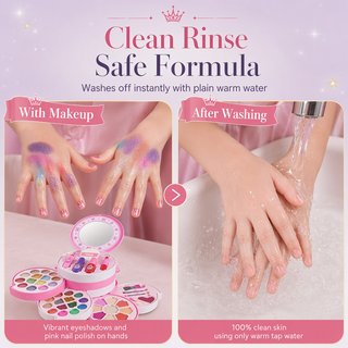 PrincessGlow – Washable Kids' Makeup Set with Revolving Trays & Portable Case 🎀