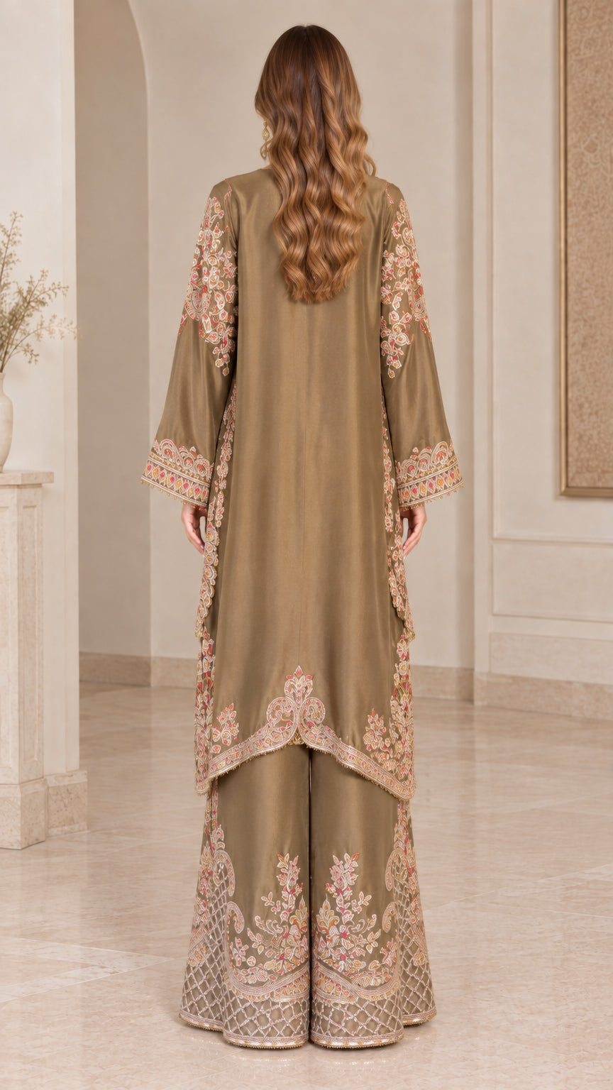 PaisleyGrace – Embroidered V-Neck Tunic and Wide-Leg Pants Set