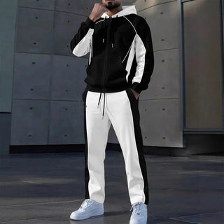 ✨ StrideBlock – Men's Color-Block Zip-Up Hoodie & Sweatpants 2-Piece Set