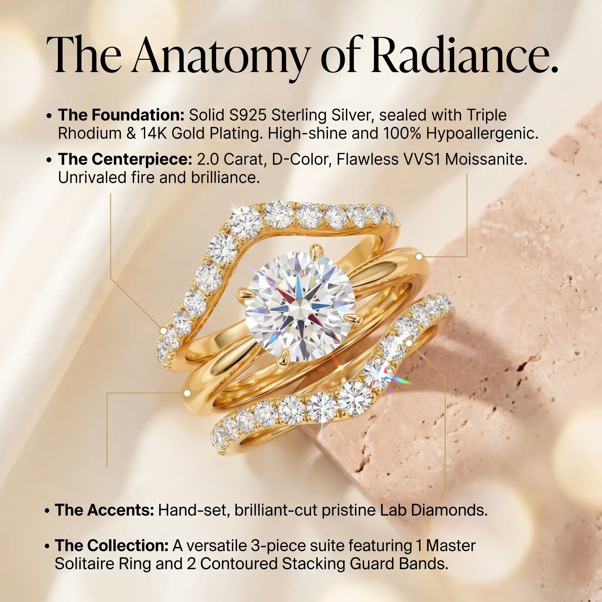 CrownTrio – 🔥 Triple-Stack Moissanite Ring Set in S925 Sterling Silver