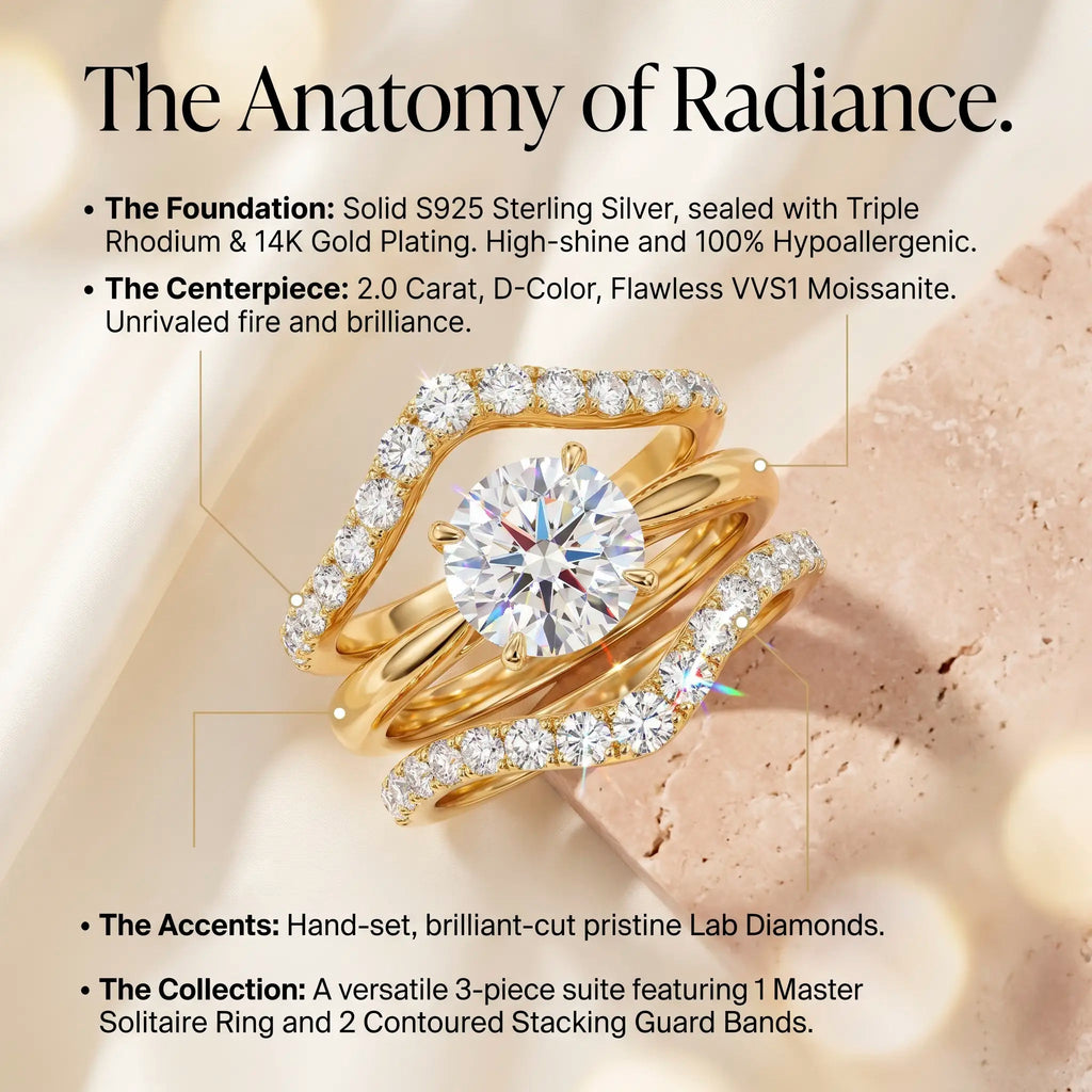 CrownTrio – 🔥 Triple-Stack Moissanite Ring Set in S925 Sterling Silver