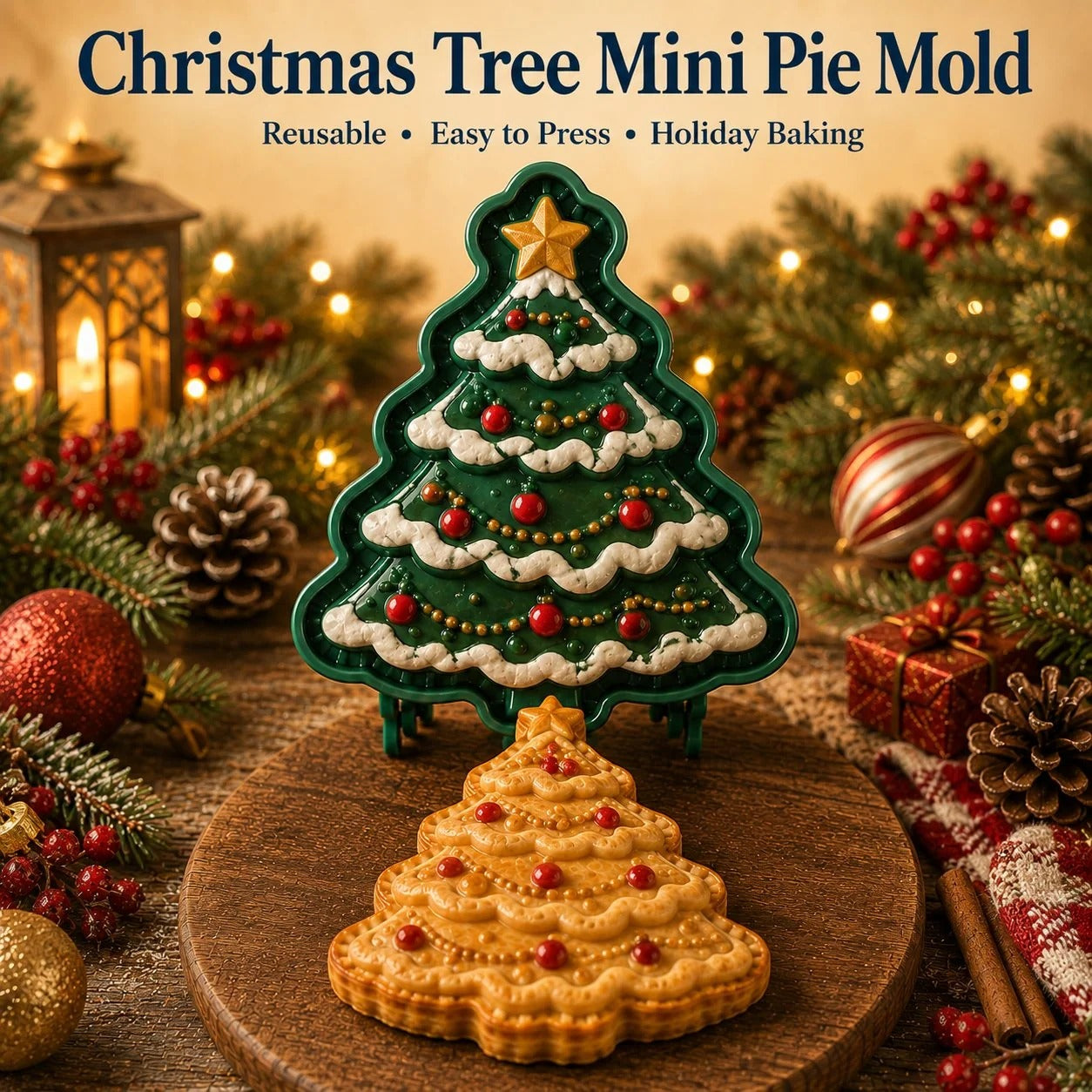 🎄PieCharm – 8-Design Christmas Mini Pie Mold Collection | Reusable Embossed Molds