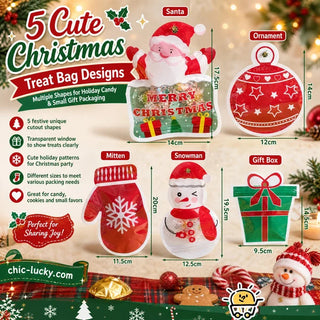 MerryZip – 💖🎁 Easy Fill, Easy Seal 🎄 Festive Self-Seal Treat Bags with Santa & Snowman Print, Resealable, Food-Safe & Perfect for Cookies, Chocolates & Little Gifts 🎅⛄