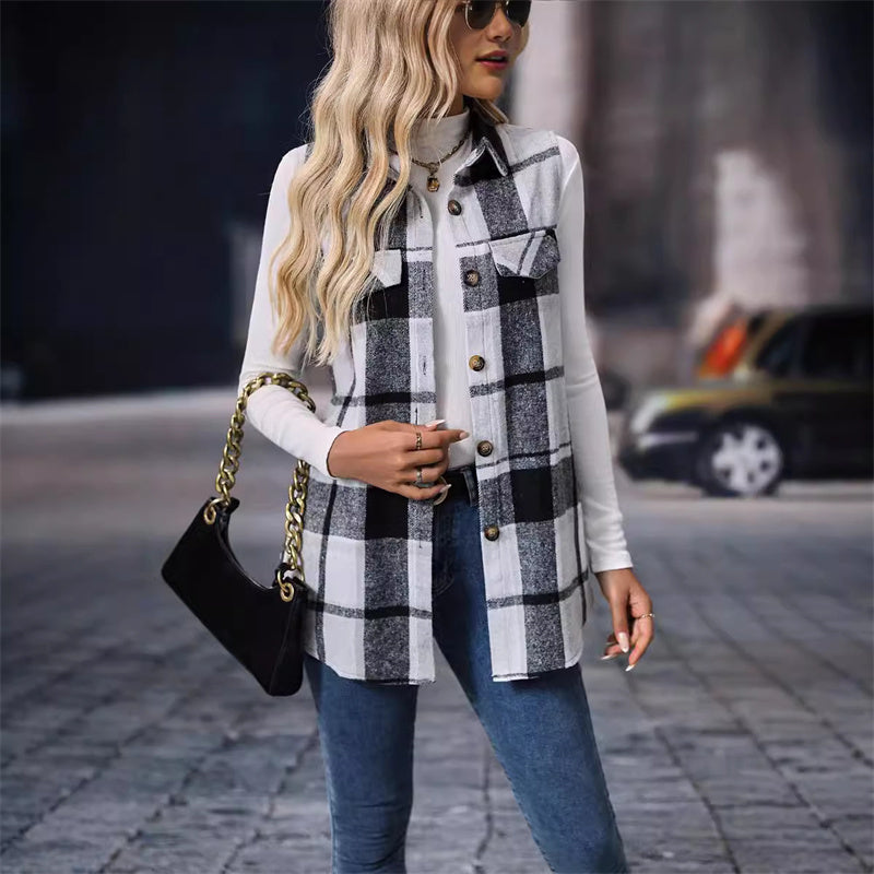 ☁️🍂 PlaidHaven – Women's Button-Down Plaid Vest