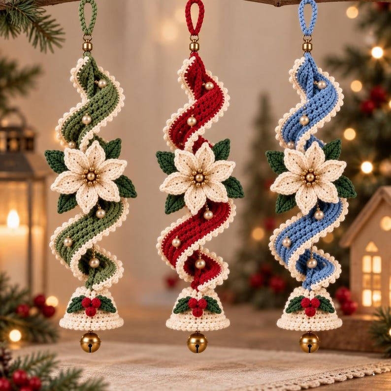 PoinsettiaTwirl – ✨✨ Handmade Spiral Poinsettia Christmas Bell Decoration for Door & Tree