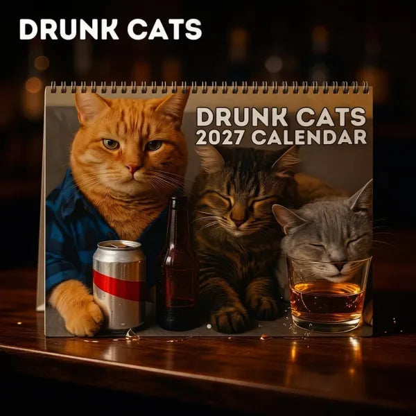 😹🍻 TipsyTabbies – Drunk Cats 2027 Wall Calendar, 12 Months of Feline Chaos & Bad Decisions