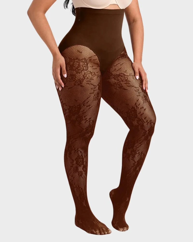 LaceSculpt – High-Waisted Floral Lace Shaping Tights
